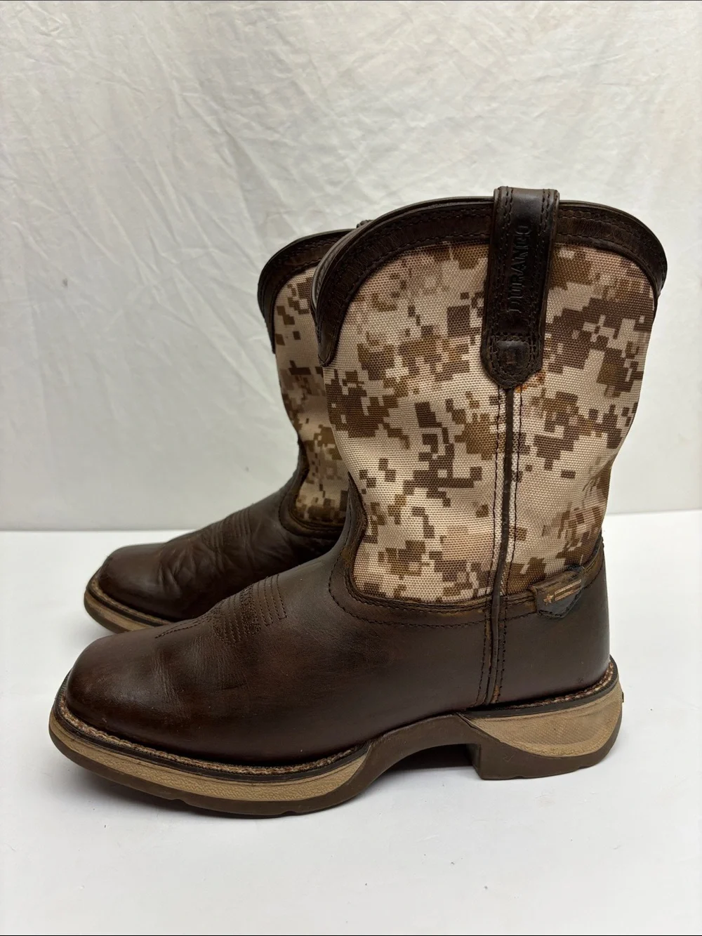 Durango Brown Leather & Digital Camo Western Boots, sz 3 little boy